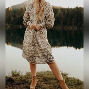 Spell and the Gypsy Paisley Print Midi Dress in Cream and Brown